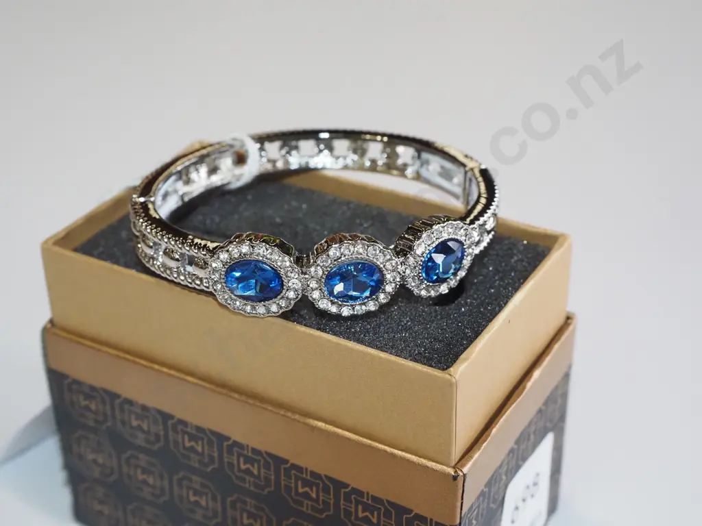 silver cz and blue stone bangle Image 1++