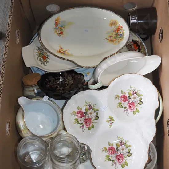 box; segmented serving plate, jars, jug etc