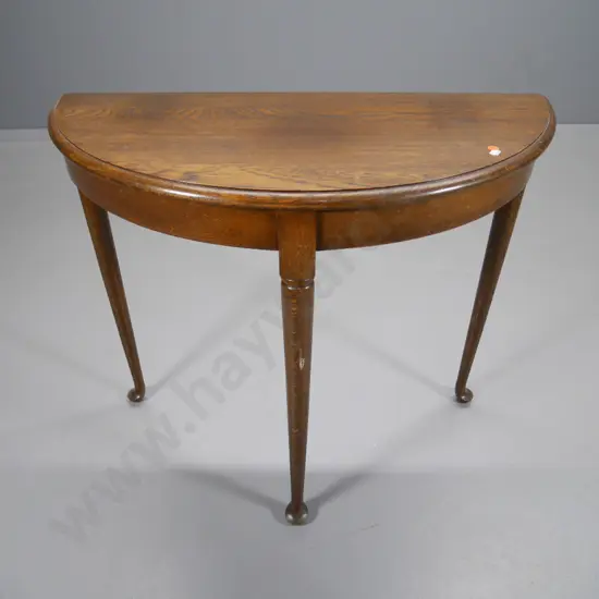 deco style oak cab-leg half-round hall table H-690 W-800 D-370