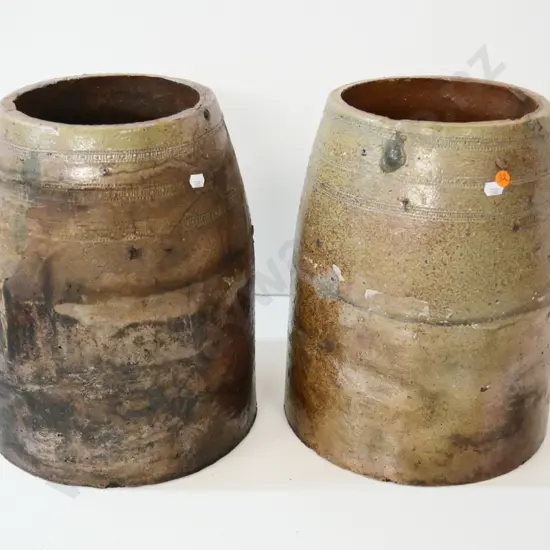 pair of vintage salt-glazed tapered chimney pots H-350 Diameter 270 at base