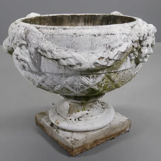 large cast concrete Grecian style white painted garden urn H-510 Diameter 640