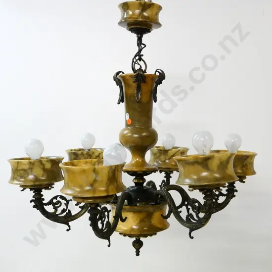 Italian alabaster and cast brass 6-light hanging light fitting H-600 Diameter approx. 600