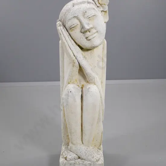cast composite faux whitestone garden ornament - Polynesian figural motif. H-800 W-240 D-240
