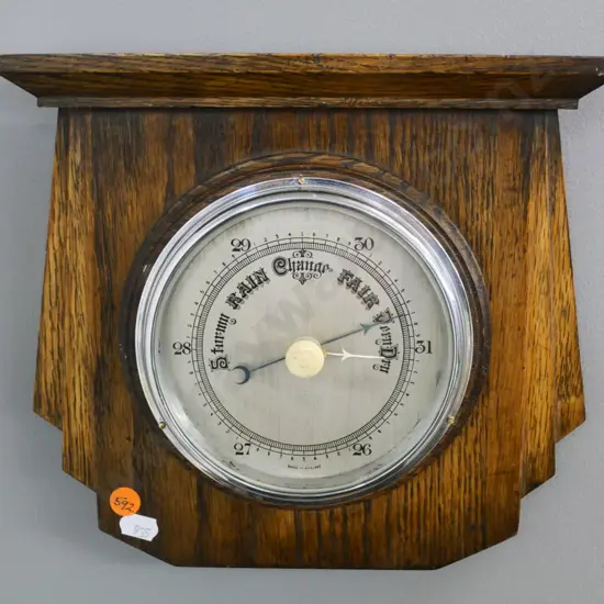 deco English oak-cased wall barometer H-230 W-260