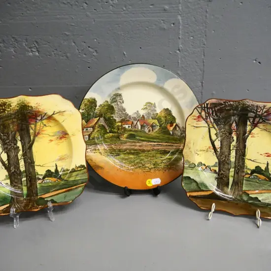 3 Royal Doulton plates - 2 Trees and a larger Country Cottages D-230