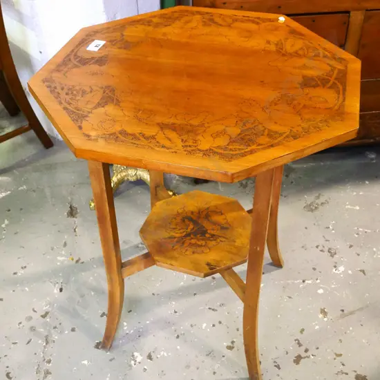 deco chip-carved octagonal occasional table with lower shelf H-760 W-640 D-640