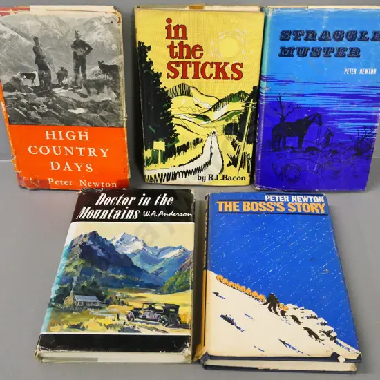 5 New Zealand South Island histories - back country stations, High Country Days, Peter Newton, Mona Anderson etc.