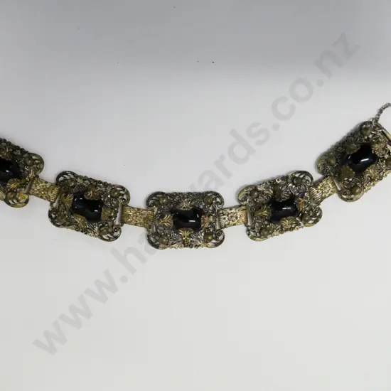 filagree & black stone bracelset safety chain broken