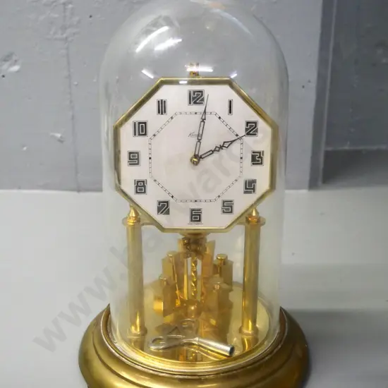 Kundo Germany brass anniversary clock with glass dome - may not be going H-330