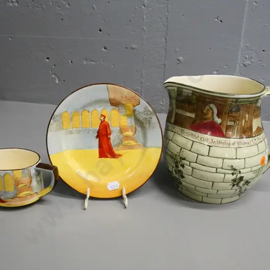 Royal Doulton Jackdaw of Rheims jug H-170 and a Cardinal plate and small jug