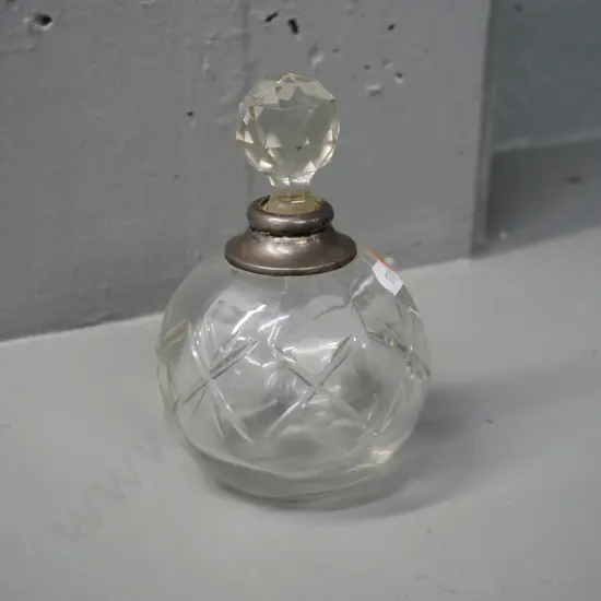 sterling silver mounted cut crystal scent bottle H-140