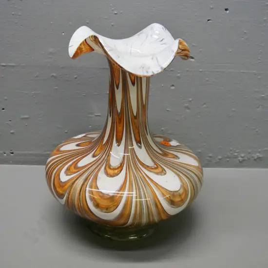 large art glass vase - swirled brown and white H-240 D-190 at widest