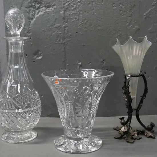 Edinburgh crystal decanter H-300 Webb Corbett crystal vase, lustre glass epergne in metal holder