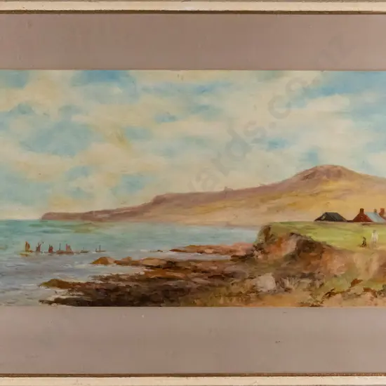 framed oil - coastal scene H-220 W-440