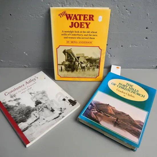 3 New Zealand books - The Port Hills of Christchurch by Gordon Ogilvie, Water Joey by Mona Anderson, Constance Astley