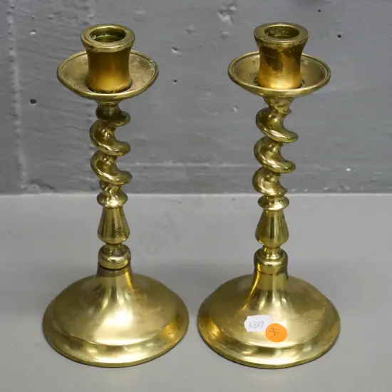 pair of brass barley twist candlesticks H-210