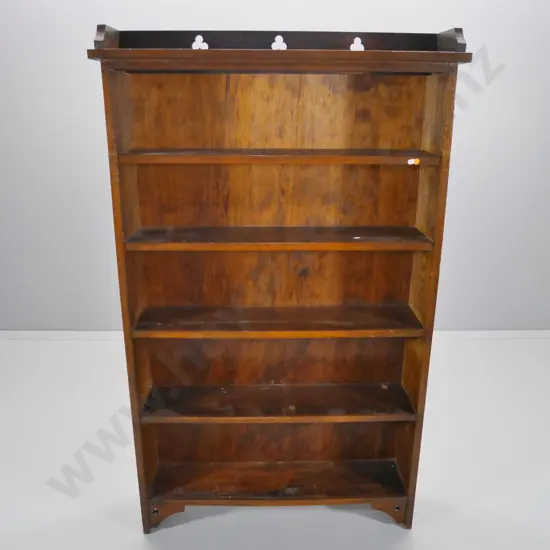 deco dark stained oak 5-shelf book-case w/pierced pediment top H-1510 W-920 D-230