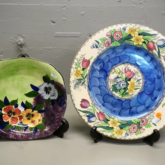 Maling blue thumbprint Springtime cabinet plate D-280 and a Tunstall Panola bowl
