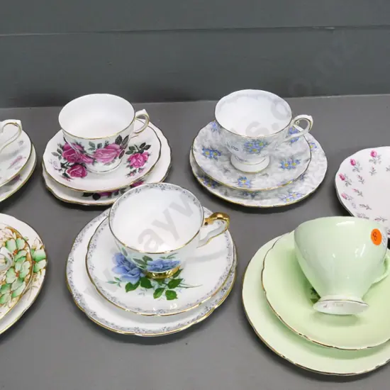 6 English china trios and a tennis set - Tuscan, Foley, Royal Staffordshire, etc.