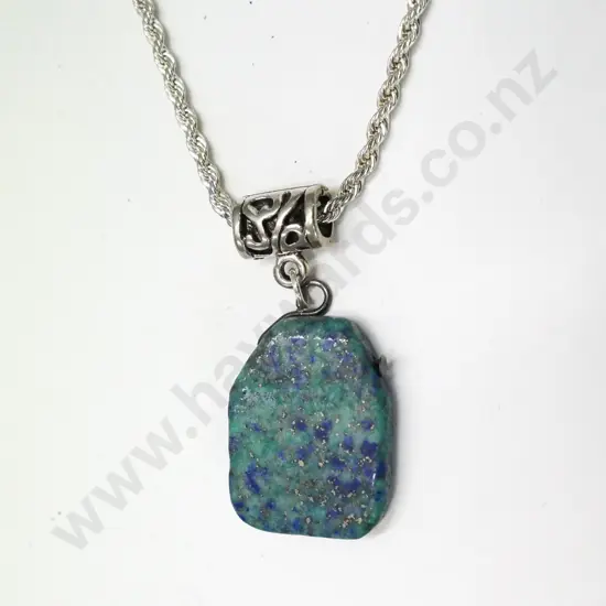 mottled stone pendant silver chain stamped 925