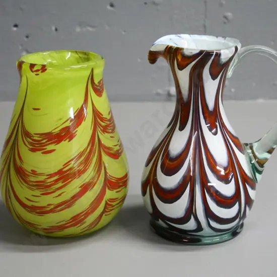 2 art glass items - swag pattern vase & jug H-175 W-140