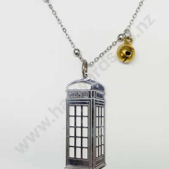 silver telephone box necklace stamped 925