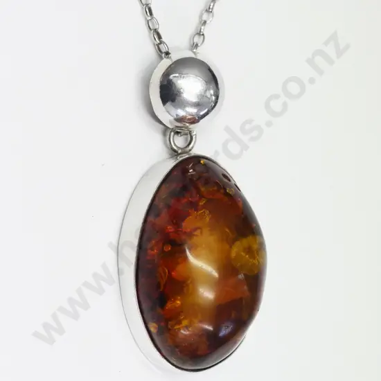 large amber & silver pendant stamped 925