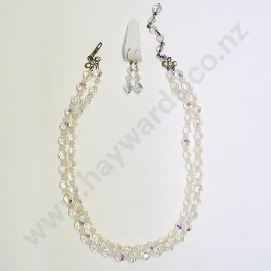 double strand crystal necklace & pair of earrings