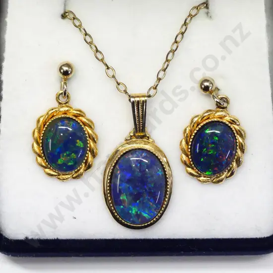opal pendant & earrings no markings
