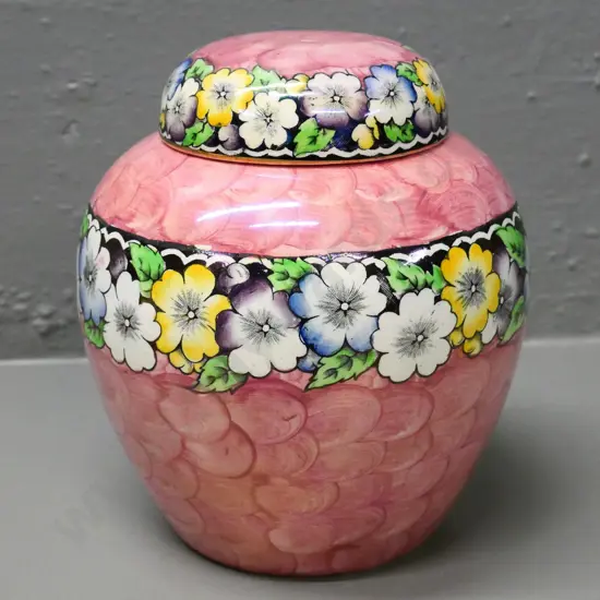 Maling pink lustre thumbprint ginger jar - some rust stains to interior H-180