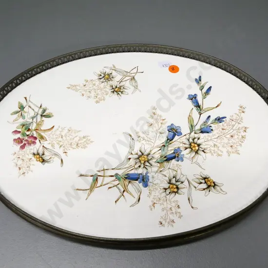 plated gallery tray with ceramic floral insert - L-400 W-250