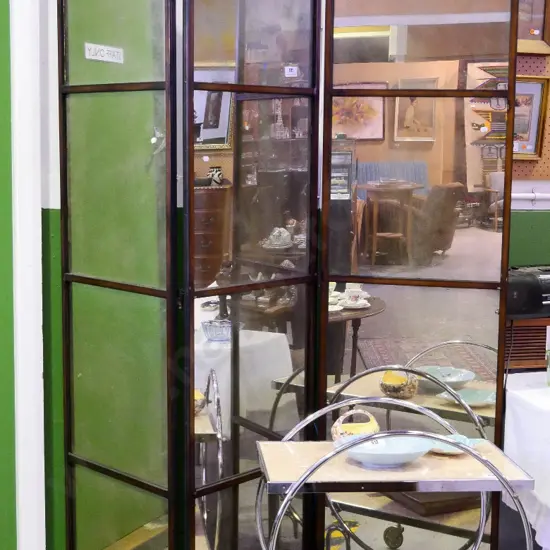 large 3-panel timber-framed screen with mirrored panels on one side haze/desilvering to mirrors - panels H2030 W500