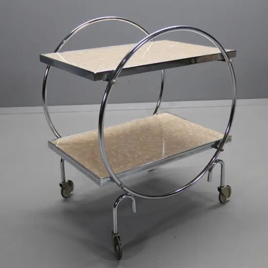 retro chrome and formica hoop-side tea trolley -minor pitting to chrome H-750 L-610 W-440