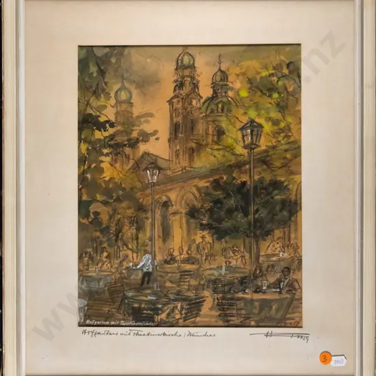 framed mixed media - street scene H-310 W-250