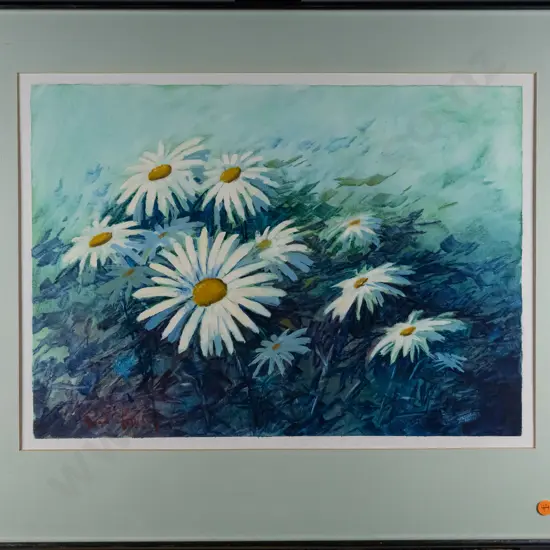 Brian Halliday 1990 - framed oil - "Daisies" H-320 W-450