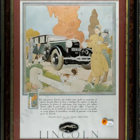 framed Lincoln advertising print H-350 W-250