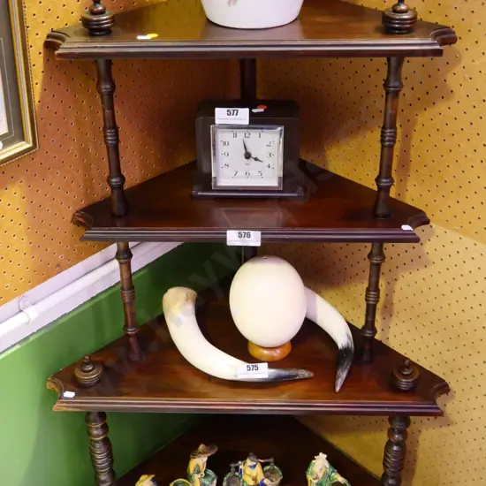 mahogany 4-tier corner whatnot with turned columns H-1060 W-520 D-340