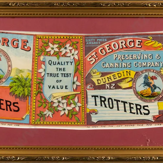 framed vintage St George Trotters label H-120 W-330