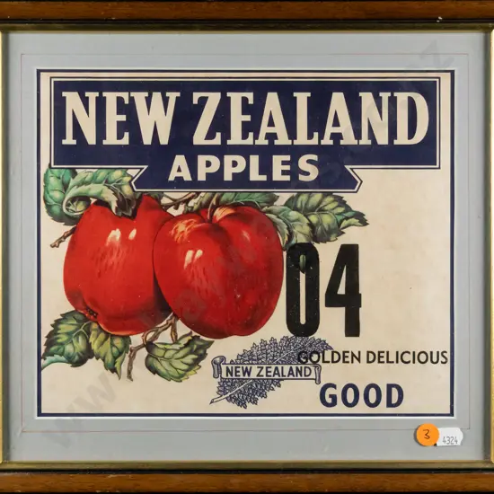 framed vintage advertising print - New Zealand Apples H-210 W-250