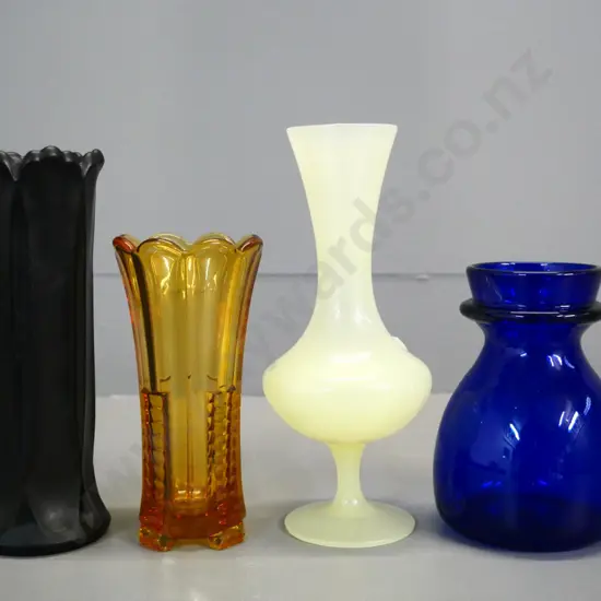 4 coloured glass vases - tallest is H-210