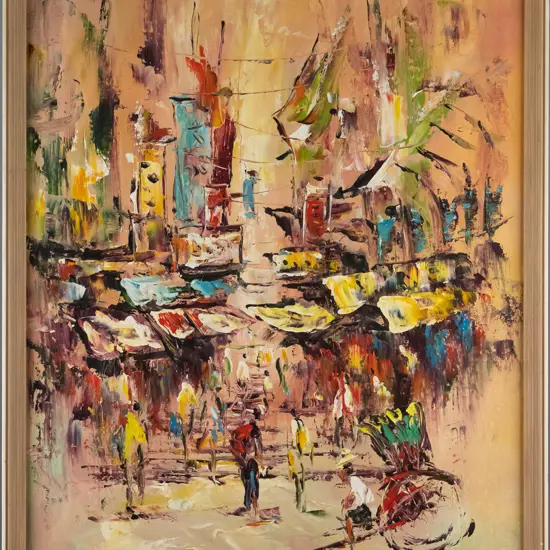 Daniel Lam - framed oil - street scene H-610 W-450