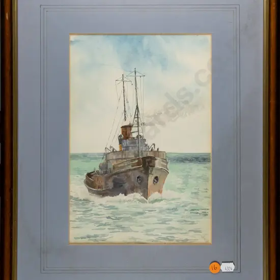 framed watercolour 24/9/50 - boat H-260 W-180