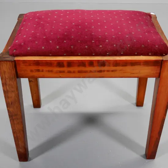 timber occasional stool with burgundy velvet upholstered seat H-420 W-470 D-320