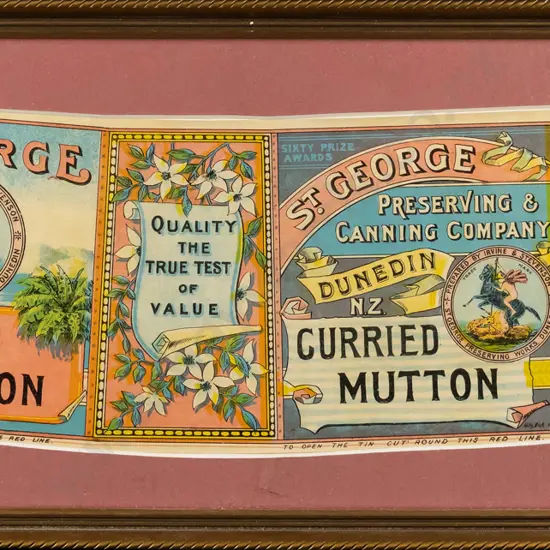 framed vintage St George Curried Mutton label H-100 W-320