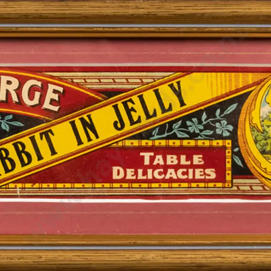framed vintage St George Rabit in Jelly label H-50 W-330