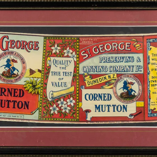 framed vintage St George Corned Mutton label