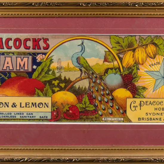 framed Peacock Jam Melon and Lemon label H-105 W-275