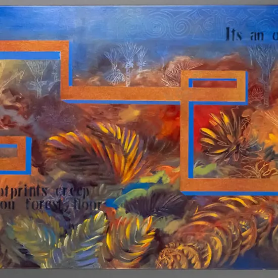 boxed mixed media on canvas - "The wet forest sleeps.." H-500 W1530