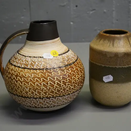 German pottery jug vase H-170 and an unmarked pottery vase