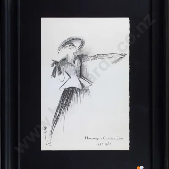 framed vintage Rene Gruau Christian Dior lithograph (slight foxing) H-600 W-390